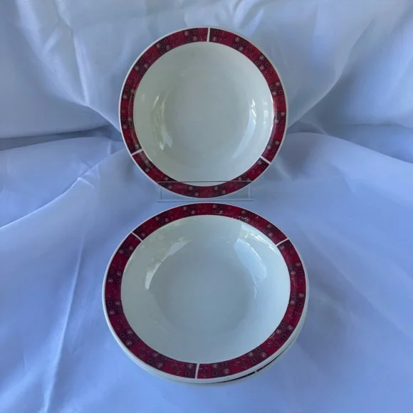 Royal Norfolk Elegant Red Cereal Soup Bowl Set of 3 in a Retro Paisley Pattern - Picture 1 of 6